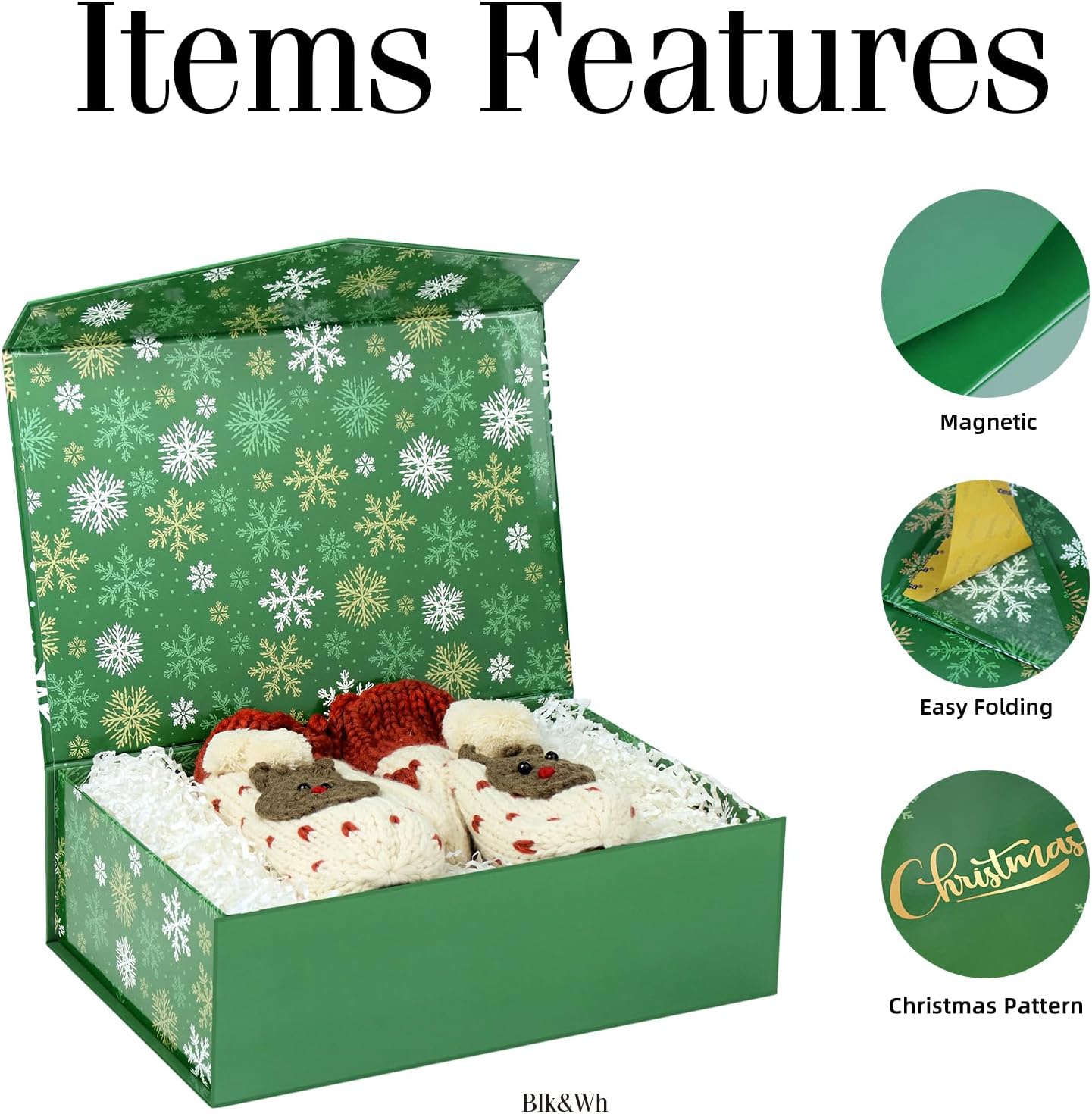 AUCT 1445 – $49 BLK&WH 6 Christmas Gift Boxes 13.5x9x4.1 Inche