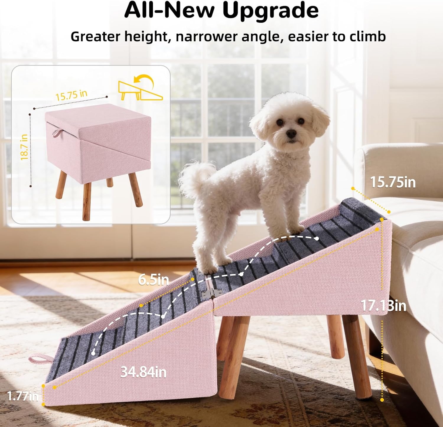 AUCT 11225 - $90 Dog ramp for Small Dogs, 2-in-1 Pet Steps & Ottoman - Fo - Image 3