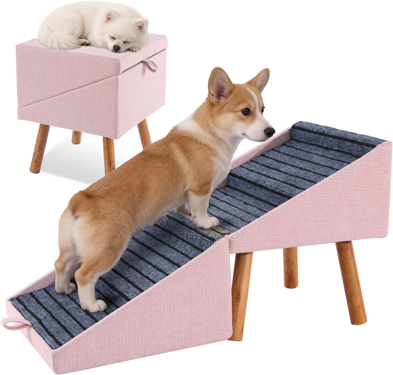 AUCT 11225 - $90 Dog ramp for Small Dogs, 2-in-1 Pet Steps & Ottoman - Fo