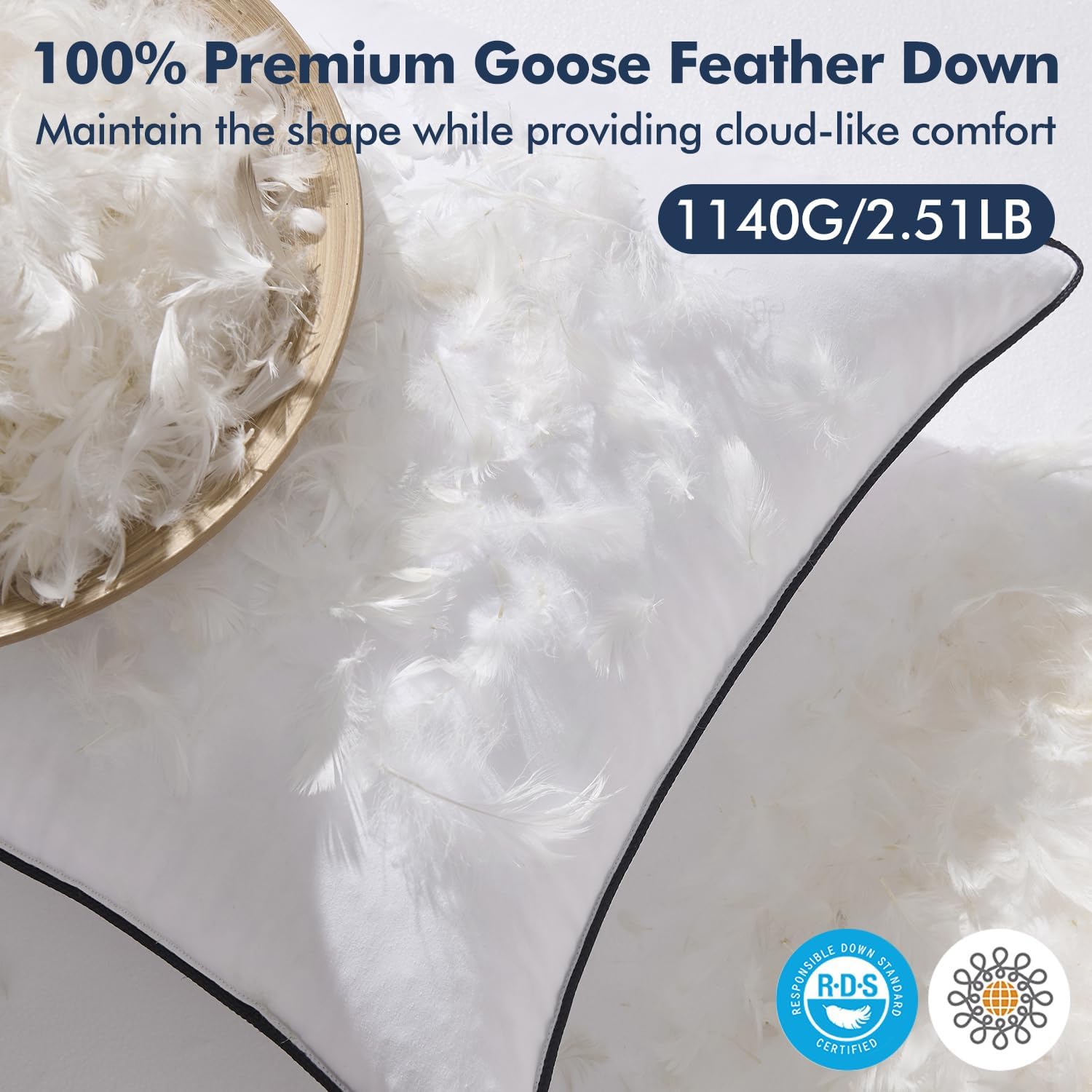 AUCT 11327 - MIULEE Goose Feather Down 20x20 Pillow Insert Set of 2 with - Image 2