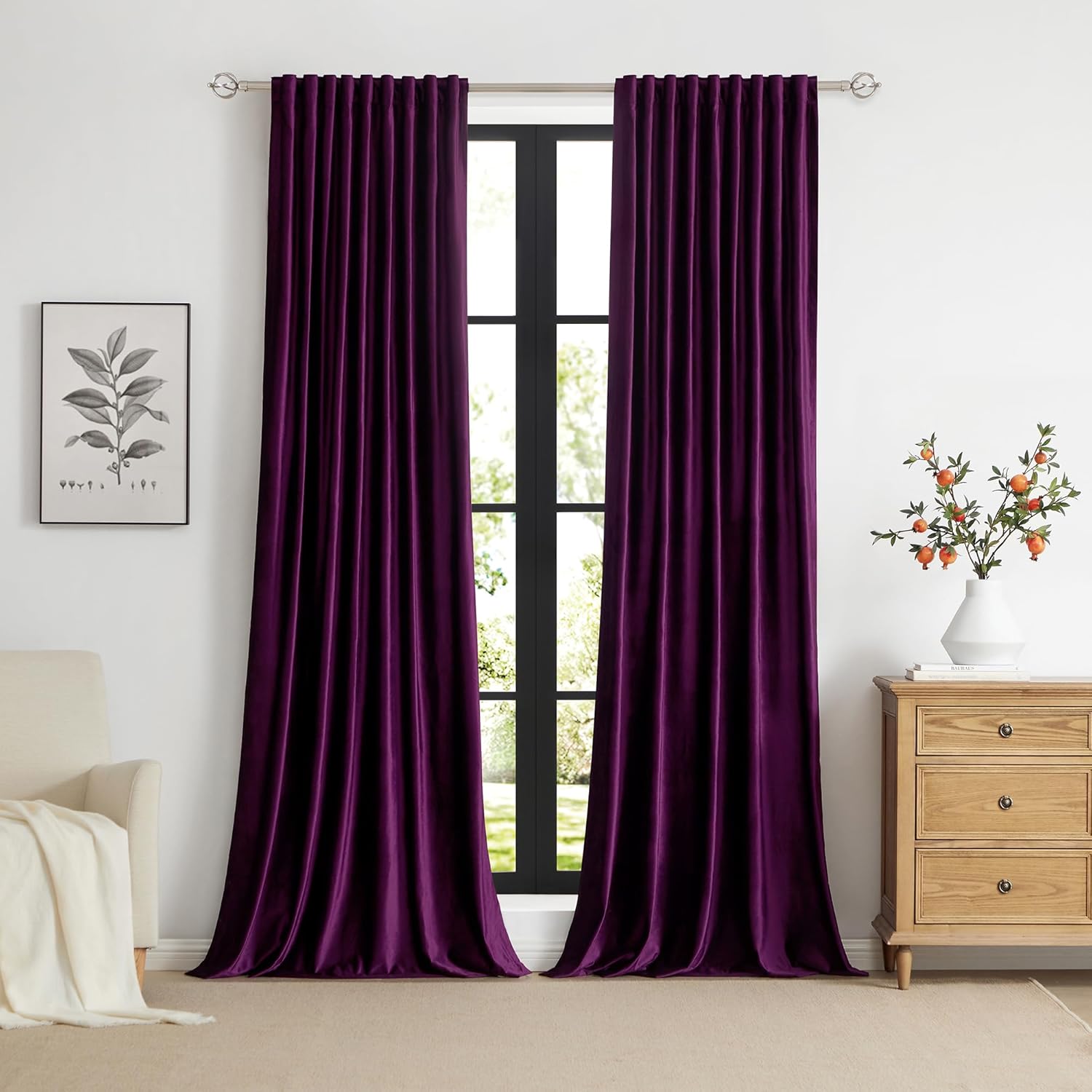 AUCT 11295 - $70 PRIMROSE 100% Full Blackout Purple Velvet Curtains 108 i - Image 3