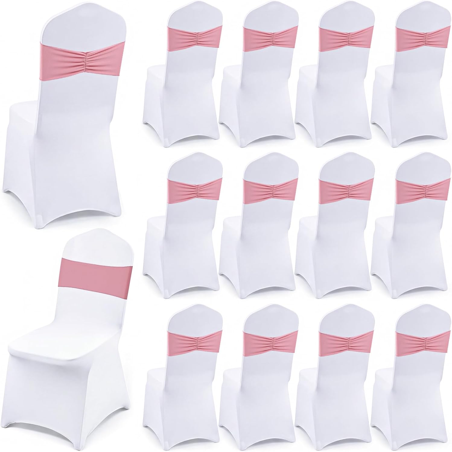 AUCT 11837 - Moukeren 24 Pcs Folding Chair Cover Set with 12 White Spande