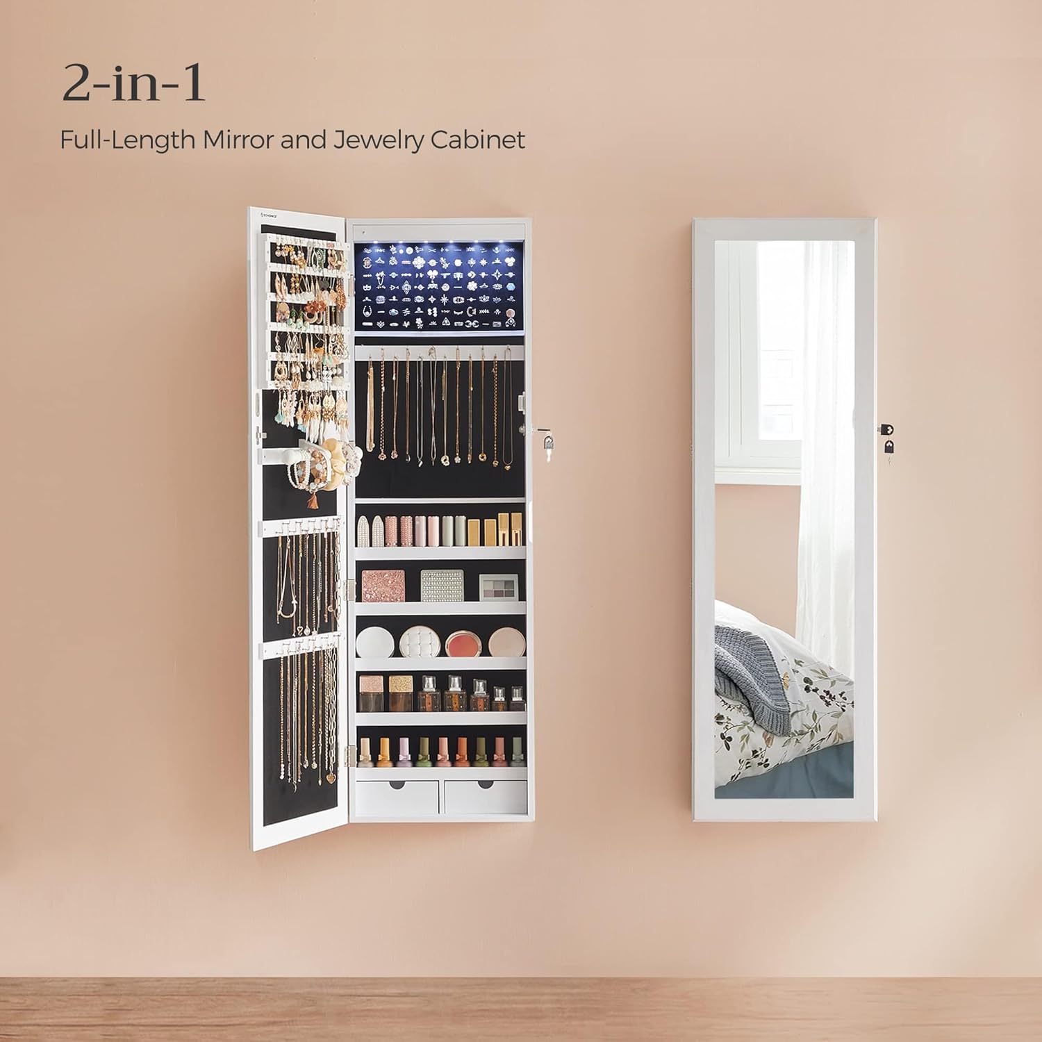 AUCT 11768 - $120 SONGMICS 6 LEDs Mirror Jewelry Cabinet, 47.2-Inch Tall - Image 3