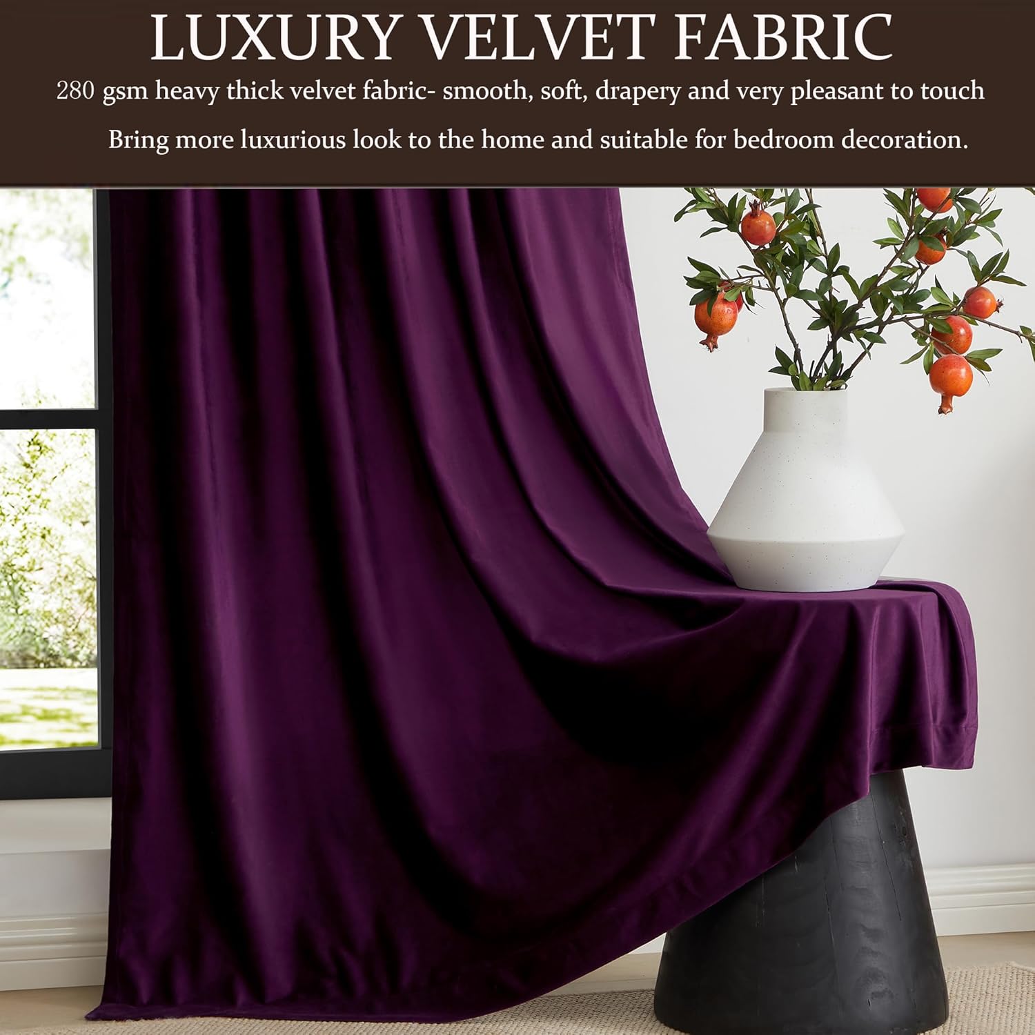 AUCT 11295 - $70 PRIMROSE 100% Full Blackout Purple Velvet Curtains 108 i - Image 4