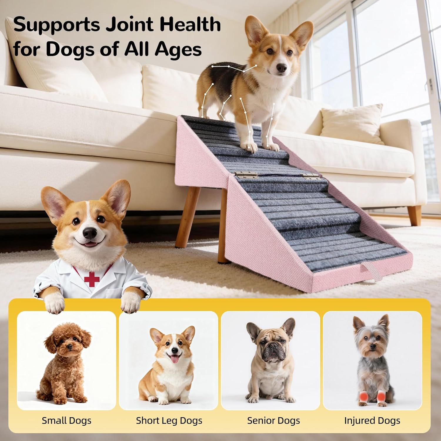AUCT 11225 - $90 Dog ramp for Small Dogs, 2-in-1 Pet Steps & Ottoman - Fo - Image 2