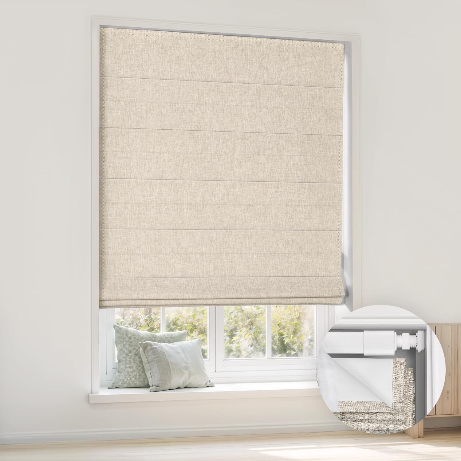 AUCT 11797 - LazBlinds No Tools No Drill Cordless Roman Shades for Window