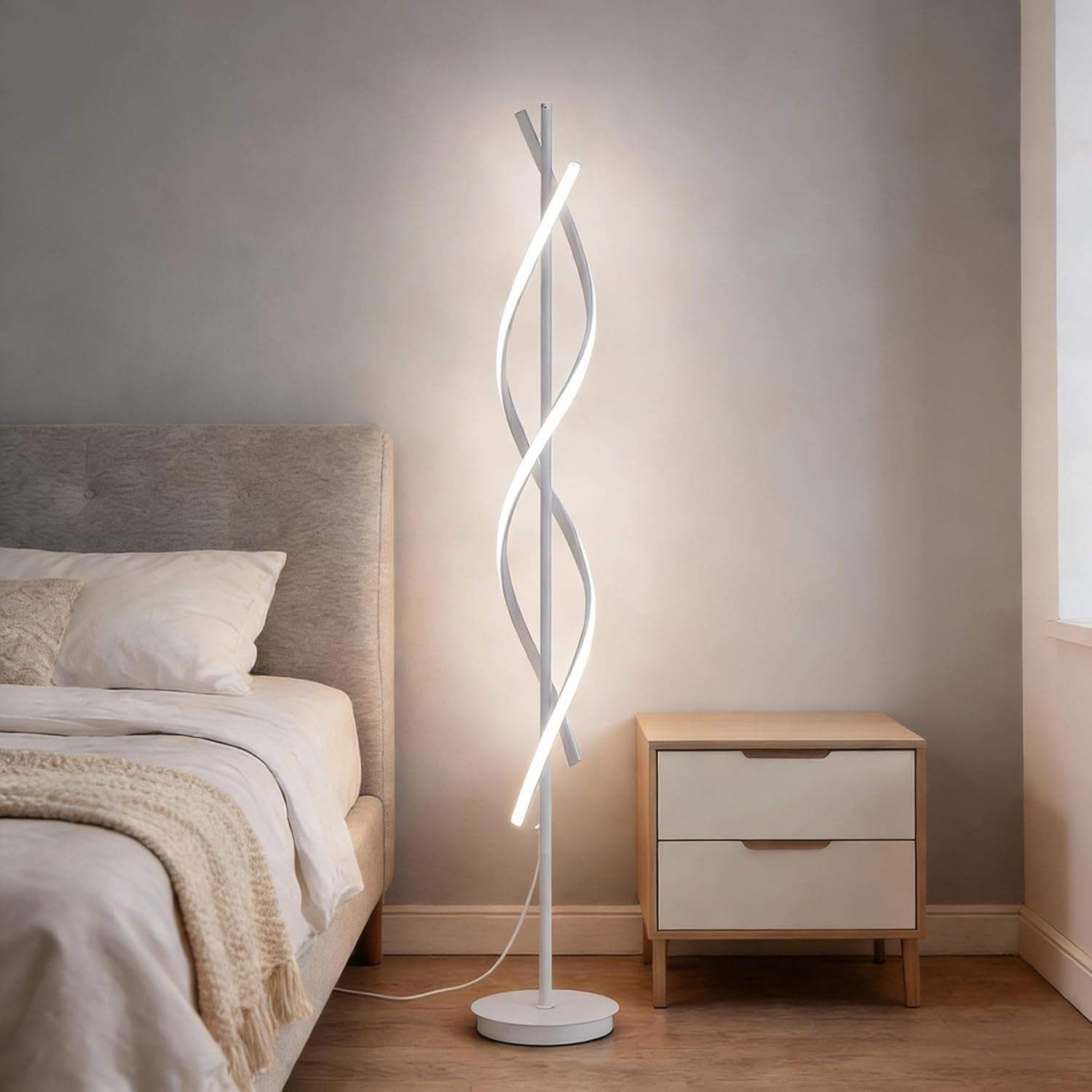 AUCT 11411 - $120 NKU Unique Spiral Floor Lamp 3 Color Dimmable with Remo