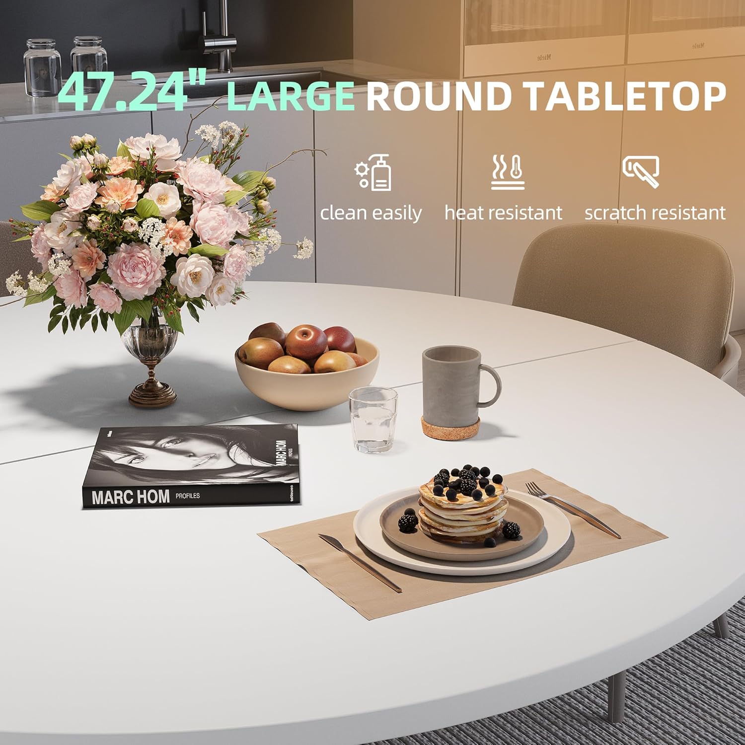 AUCT 11407 - $140 47.24" Round Dining Table for 4-6 Person, Round Kitchen - Image 3