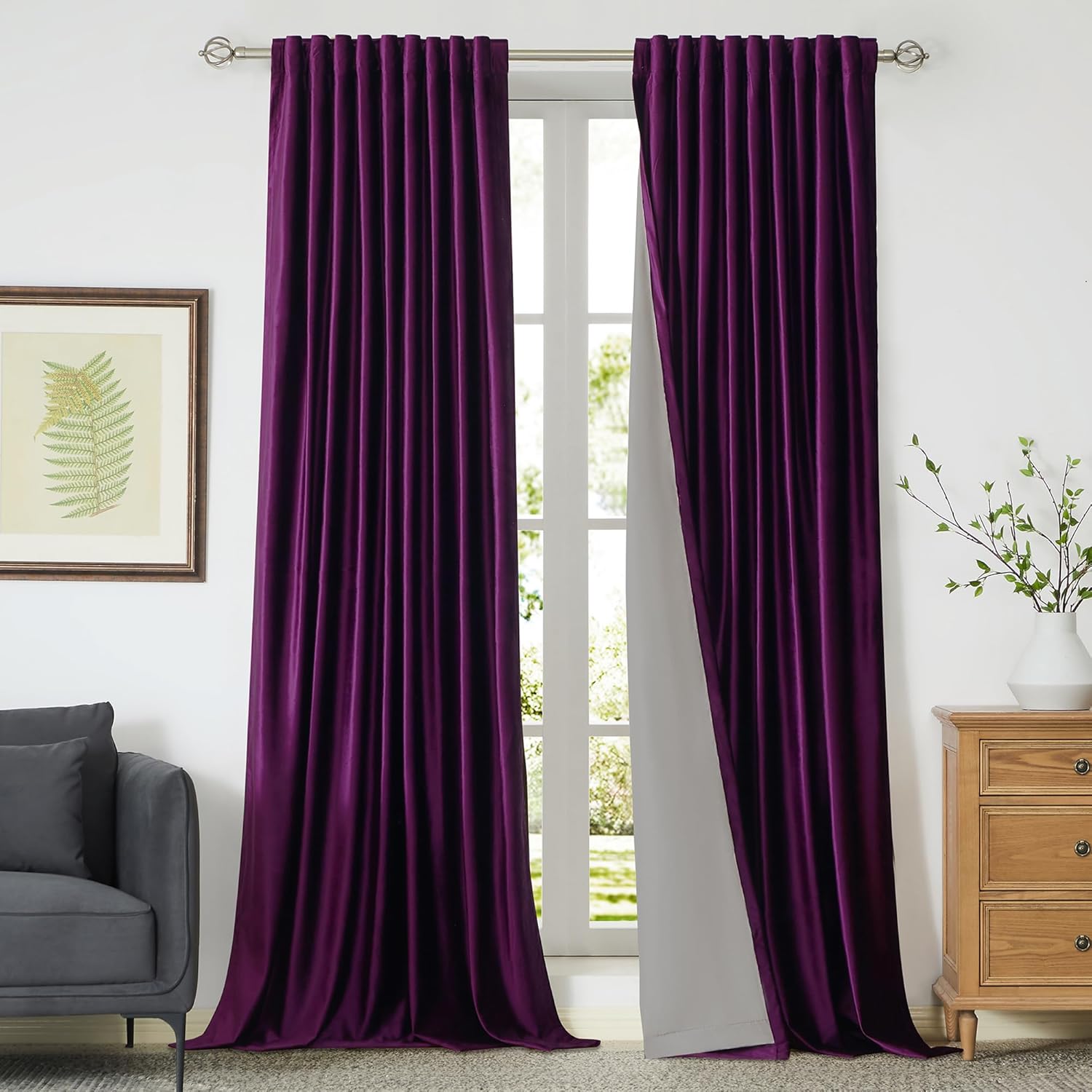 AUCT 11295 - $70 PRIMROSE 100% Full Blackout Purple Velvet Curtains 108 i