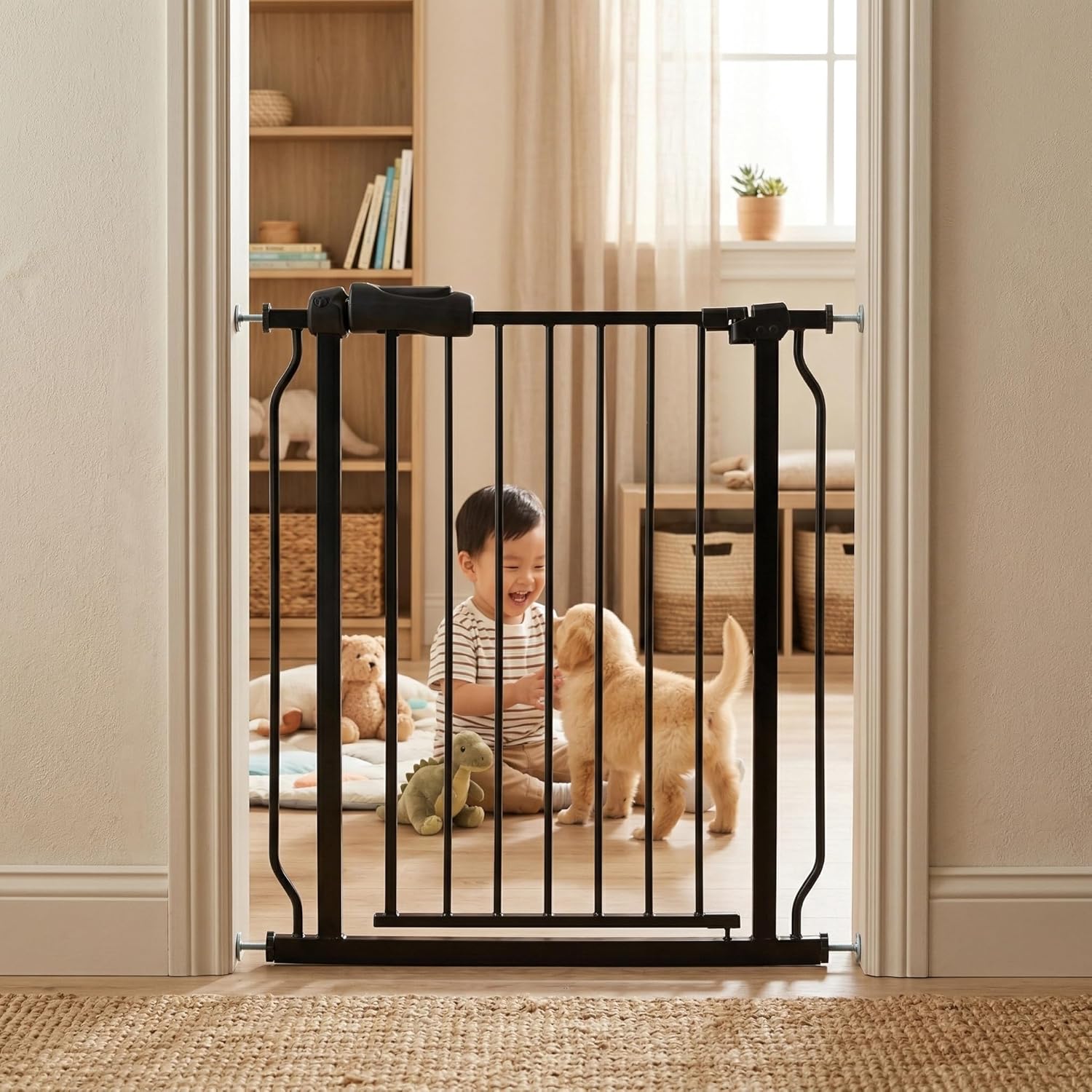 AUCT 11711 - $168 29-34 Inch Baby & Pet Gate - Black Metal, Pressure Moun