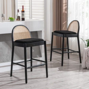 AUCT 11608 - $319 Emington Modern Stools with Rattan Backrests and Wood F