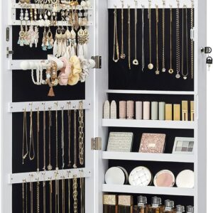 AUCT 11768 - $120 SONGMICS 6 LEDs Mirror Jewelry Cabinet, 47.2-Inch Tall