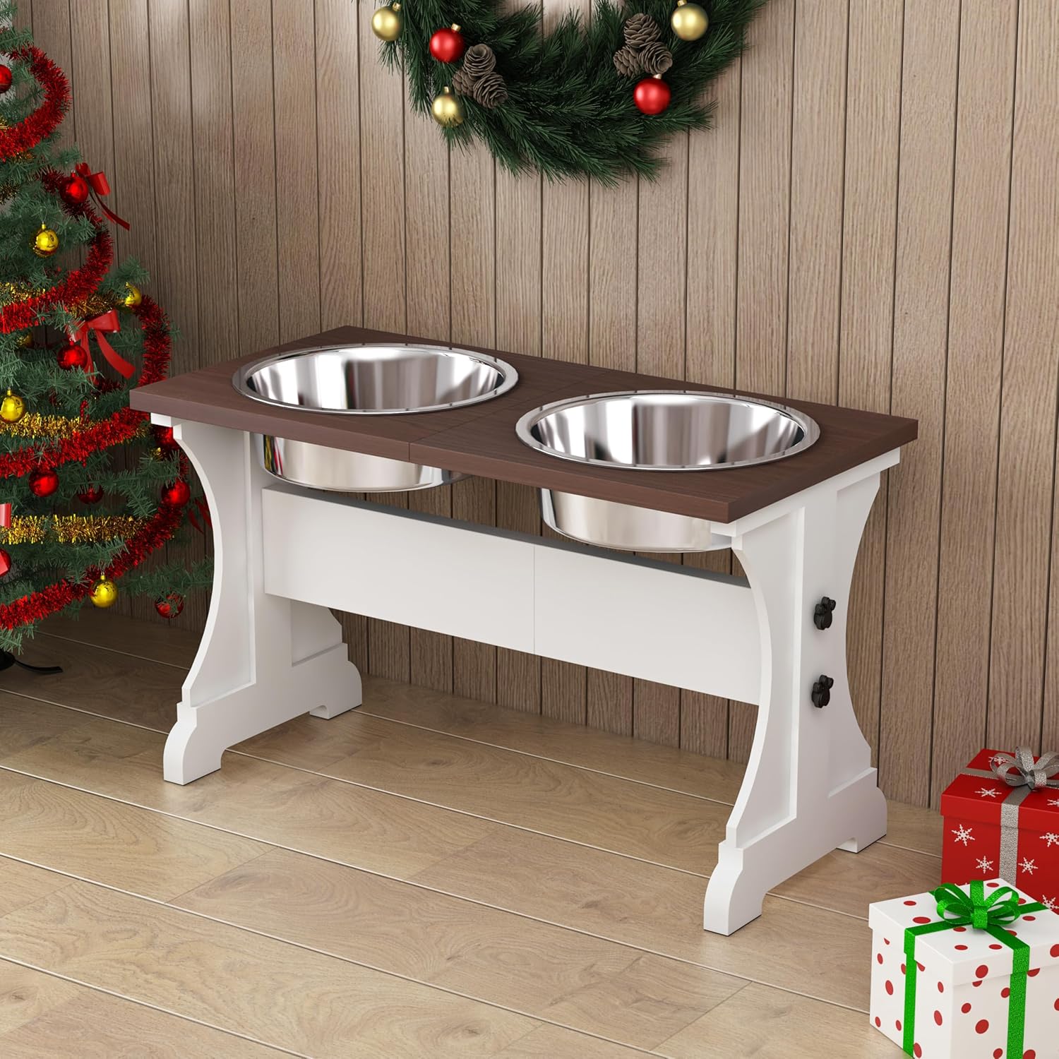 AUCT 11027 - $56 Piskyet Elevated Dog Bowls,Farmhouse Dog Bowls Stand, Ra