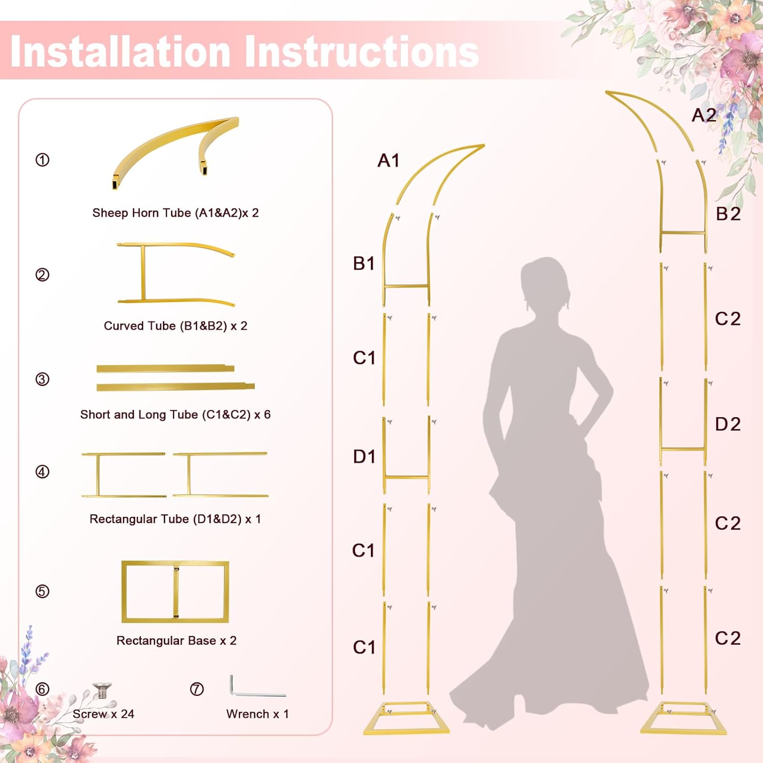 AUCT 11037 - $56 Half Arch Stand Half Moon Arch Stand Curved Wedding Arch - Image 4