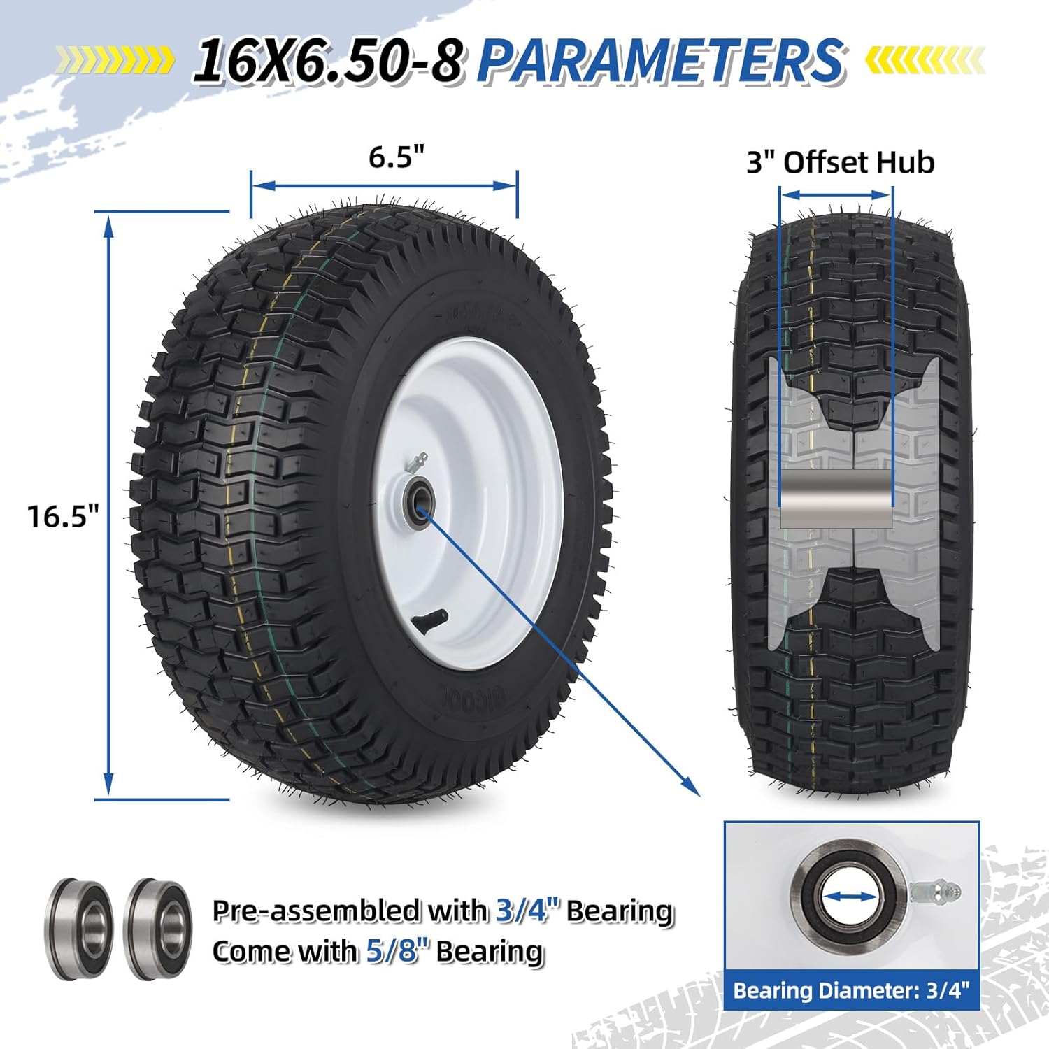 AUCT 11679 - $100 GICOOL 16x6.50-8 Tubeless Tire and Wheel, 16x6.5-8" Law - Image 2