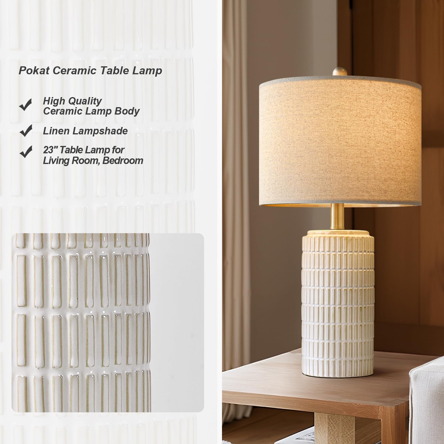 AUCT 11364 - $68 PoKat 23" Modern Ceramic Table Lamp Set of 2 for Living - Image 4