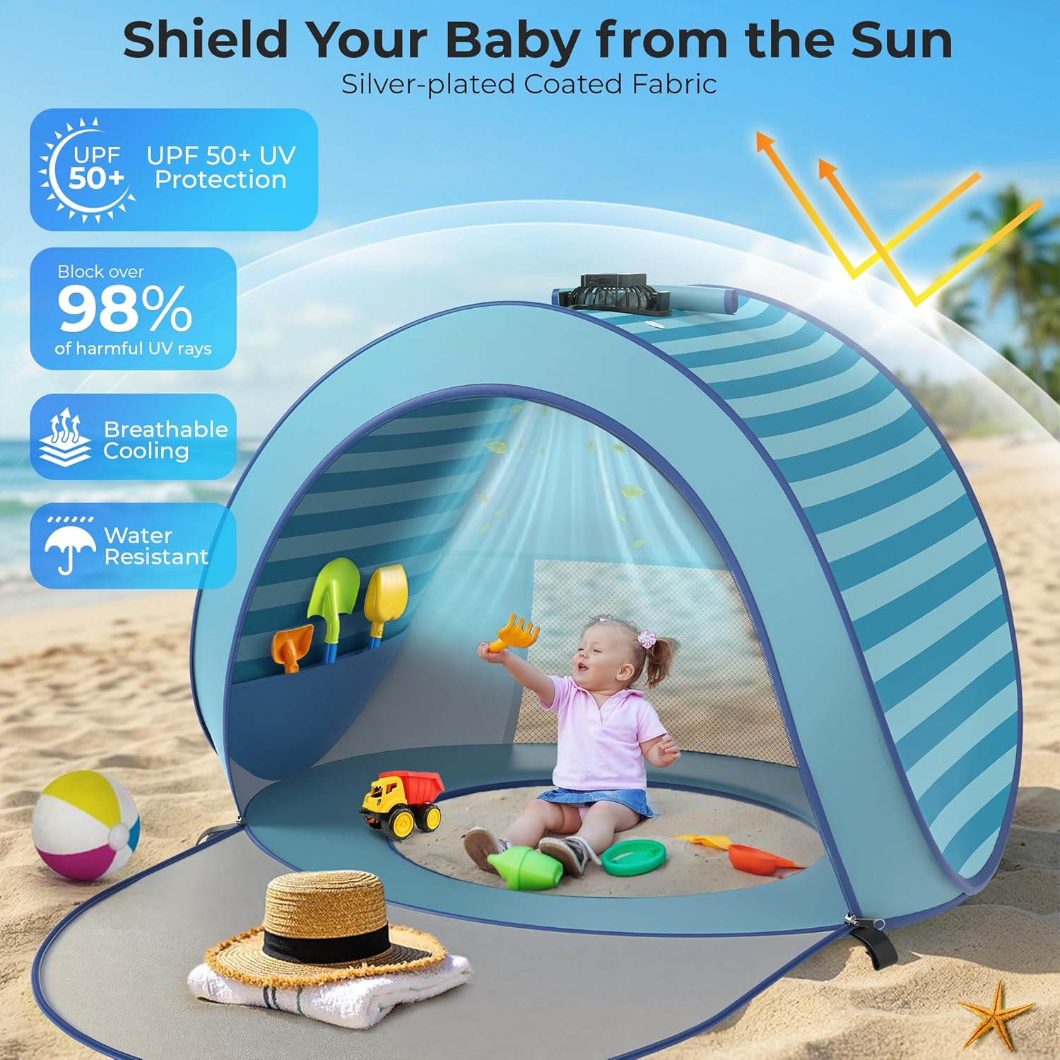 AUCT 11697 - Baby Pop Up Tent with Integrated Solar Cooling Fan | Anti-UV - Image 4