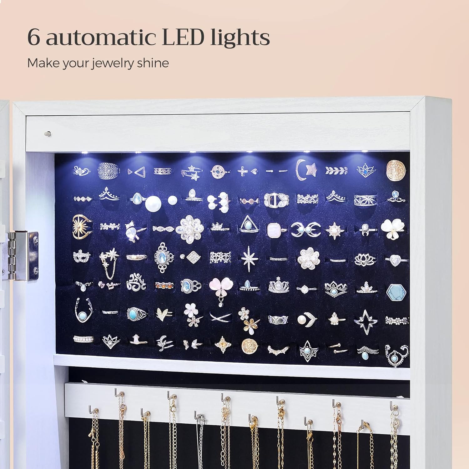 AUCT 11768 - $120 SONGMICS 6 LEDs Mirror Jewelry Cabinet, 47.2-Inch Tall - Image 4