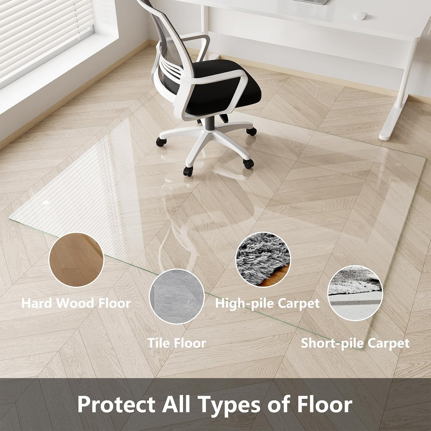 AUCT 14378mm - $137 Koonmi Glass Chair Mat for Carpet, 36"x48" Tempered Gla - Image 4