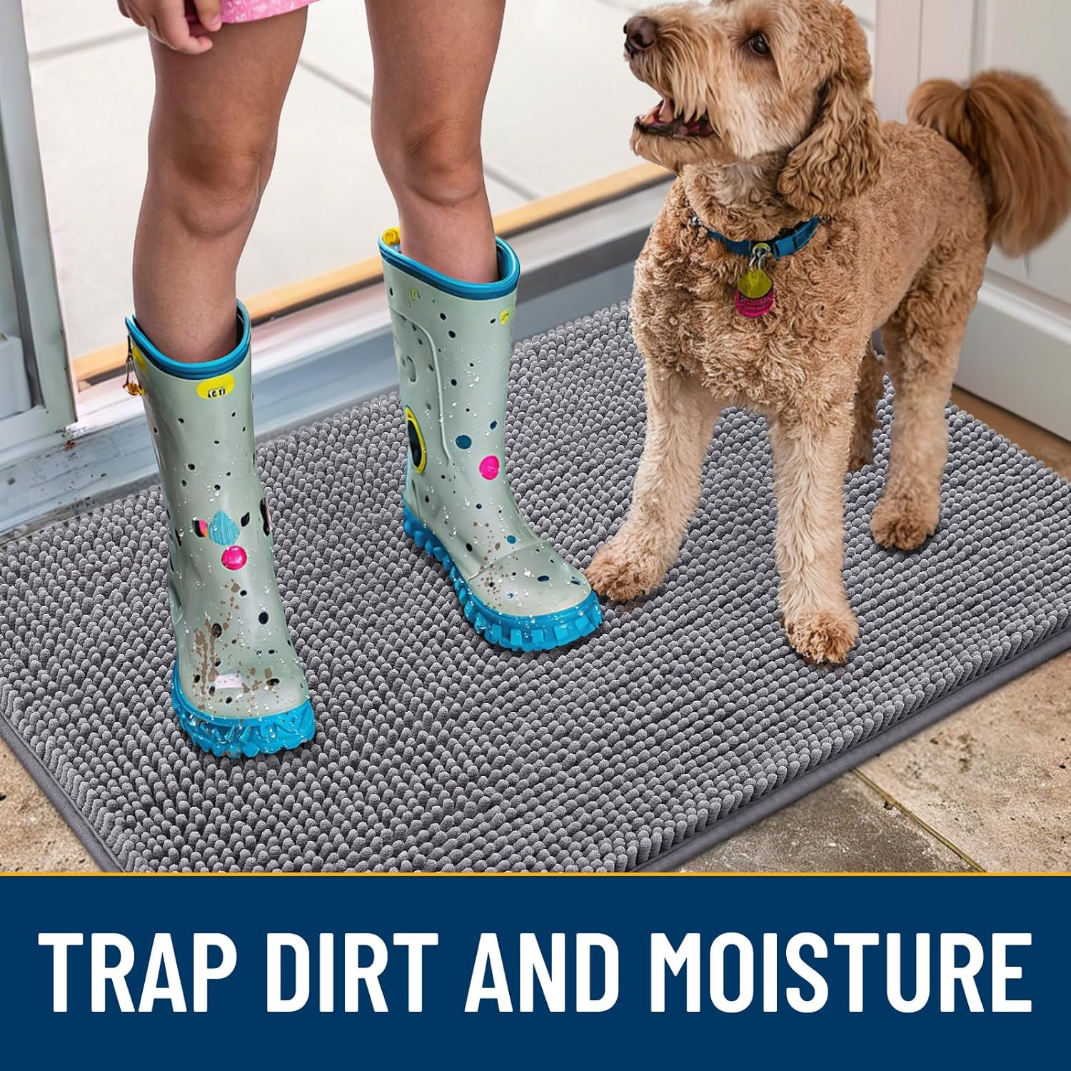 AUCT 14193 - Smiry Dog Door Mat for Muddy Paws 59x20, Absorbent Dirt Trap - Image 3