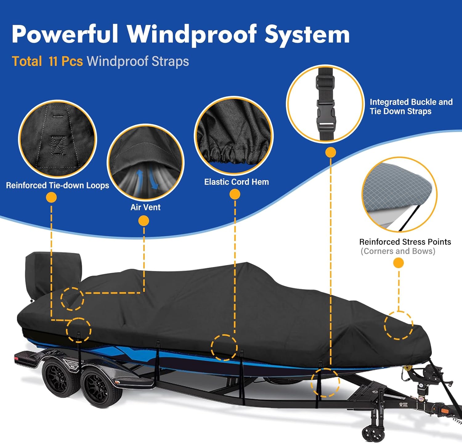 AUCT 14268 - $100 1200D Waterproof Boat Cover - Fits 17' to 19' ft Bass, - Image 3