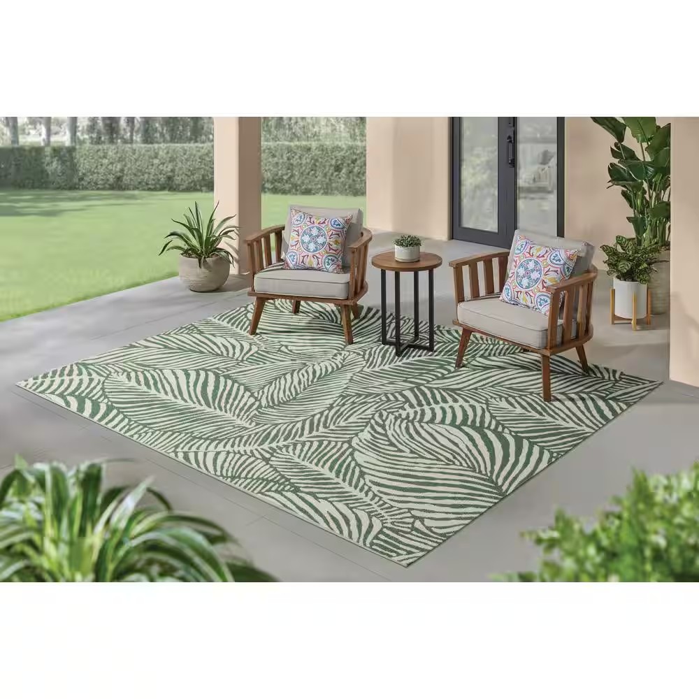AUCT 14259 - $123 Hampton Bay Green 8 ft. x 10 ft. Palm Indoor/Outdoor Ar - Image 2