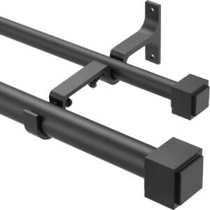 AUCT 14308 - Double Curtain Rods with Square Heavy Duty Aluminum Alloy Fi