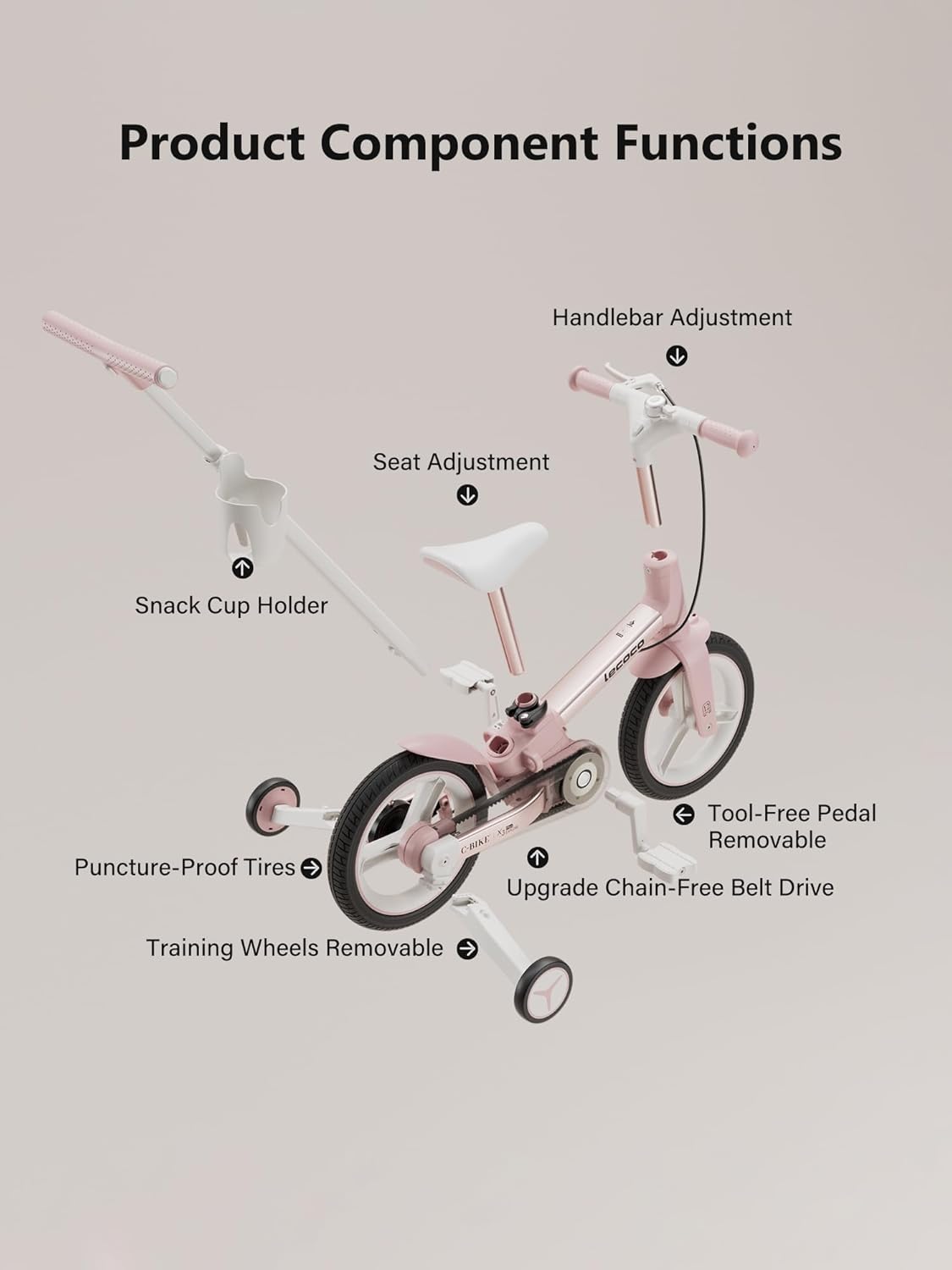 AUCT 12078 - $120 lecoco Upgraded Toddler Bike with Push Handle 6 in 1 fo - Image 4