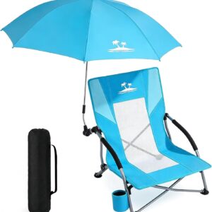 AUCT 14085 - Folding Beach Chair for Adults with UPF 50+ Umbrella, Lightw