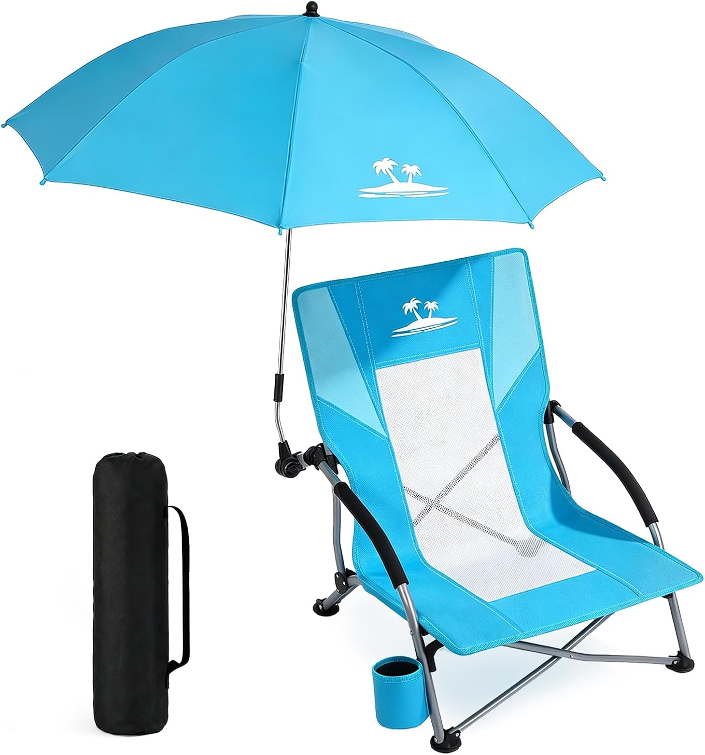 AUCT 14085 - Folding Beach Chair for Adults with UPF 50+ Umbrella, Lightw