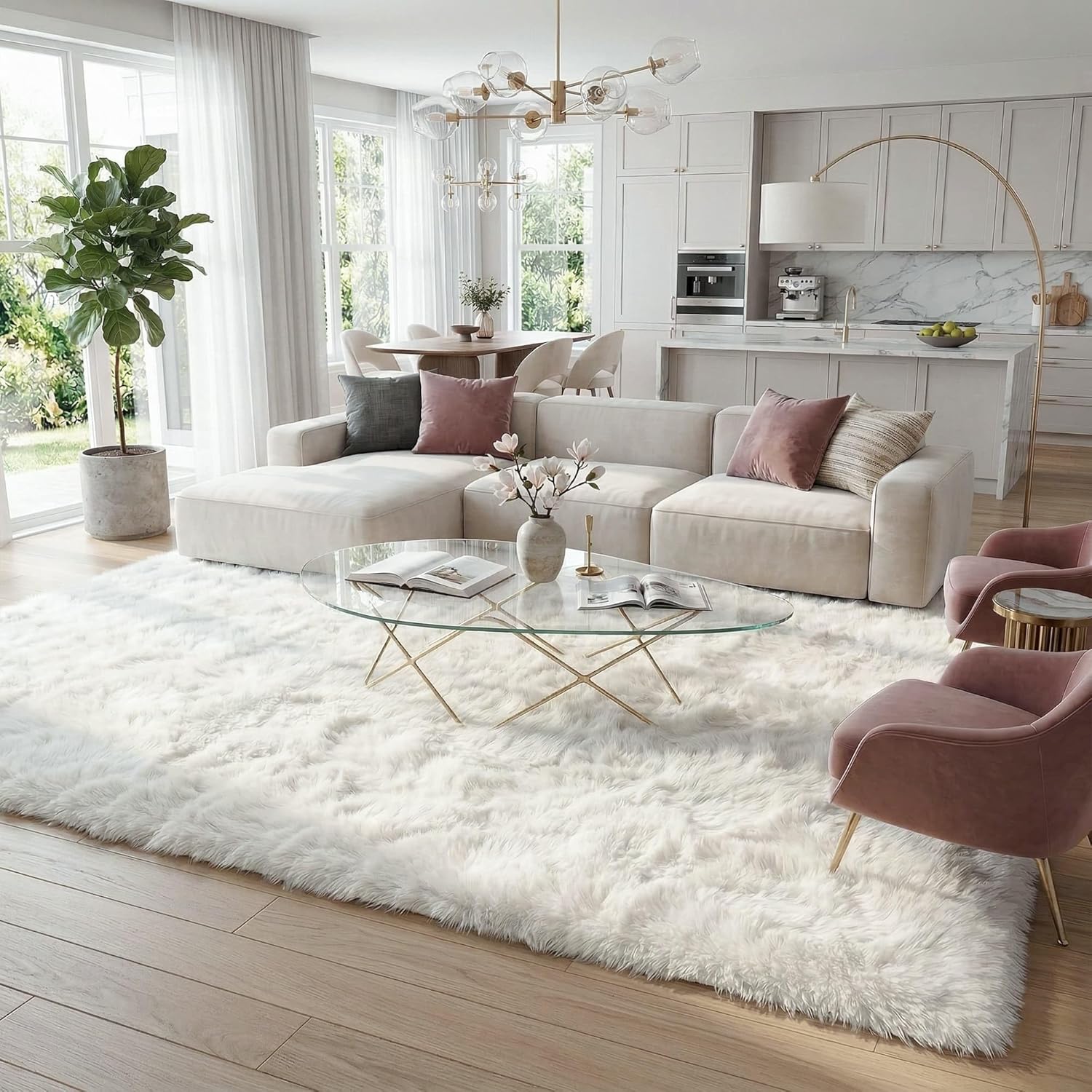 AUCT 13316 - $54 8x10 Ft Cream White Fluffy Area Rugs, Oversized Cushione - Image 4