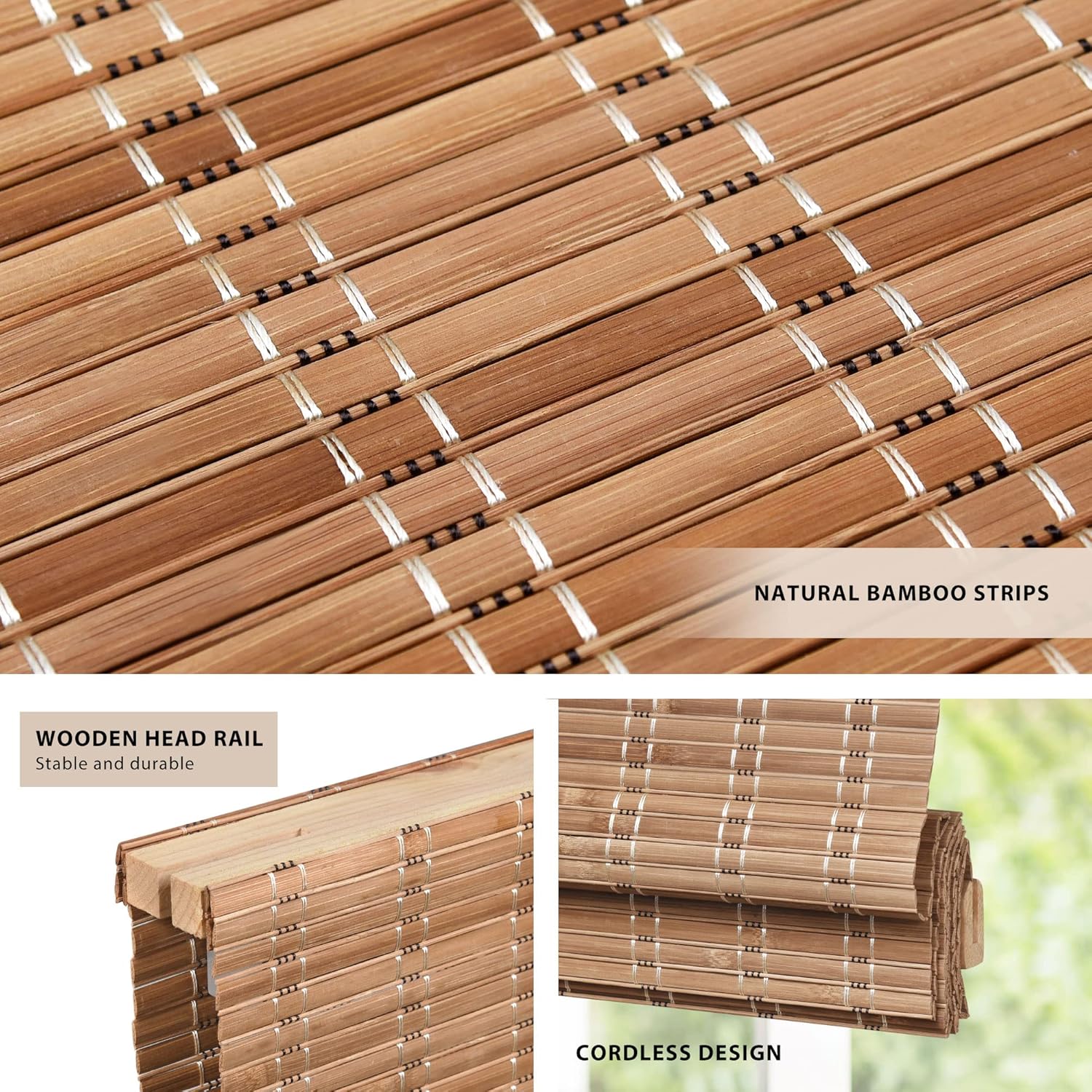 AUCT 14223 - $76 LazBlinds No Tools No Drill Cordless Bamboo Roman Shades - Image 2