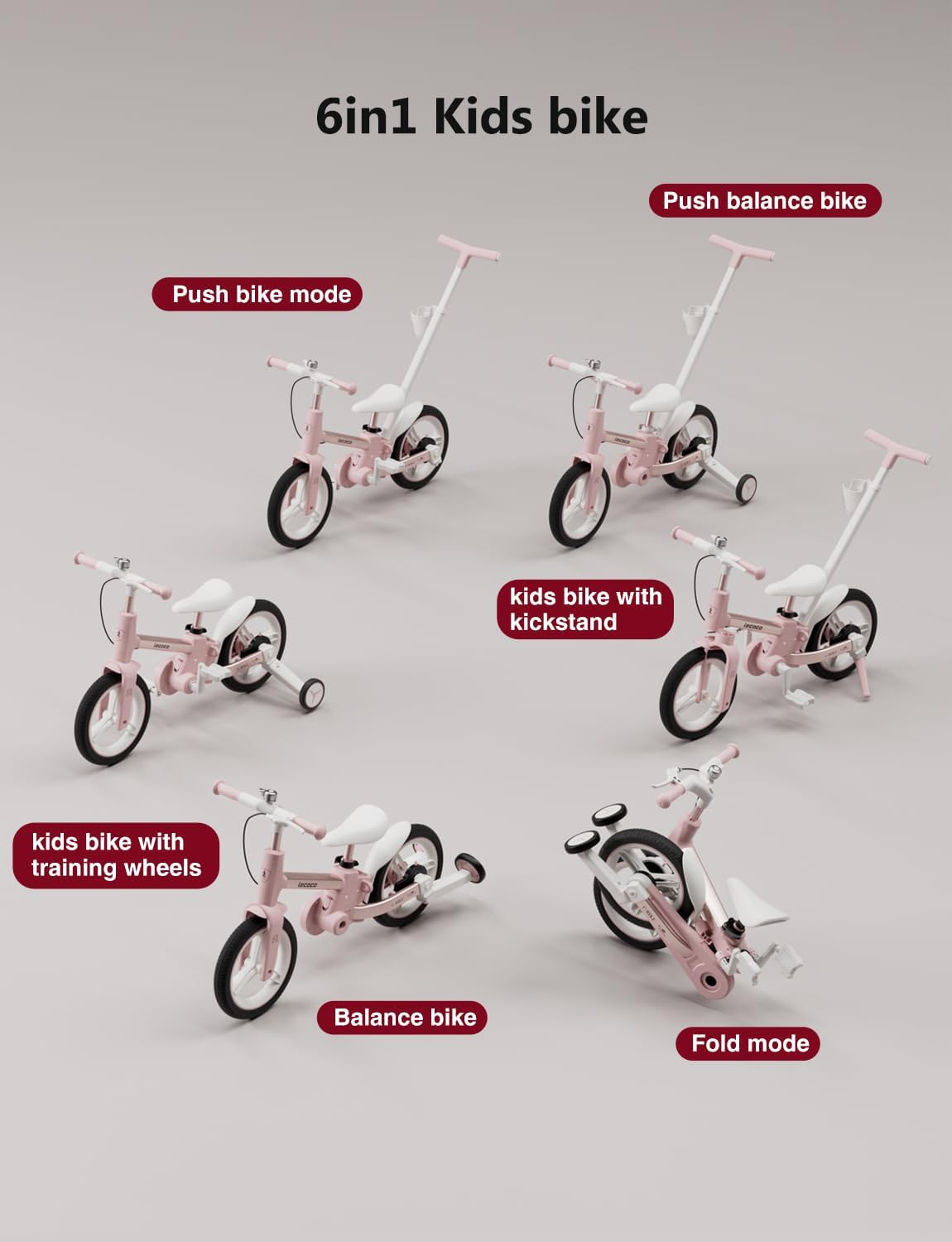 AUCT 12078 - $120 lecoco Upgraded Toddler Bike with Push Handle 6 in 1 fo - Image 2