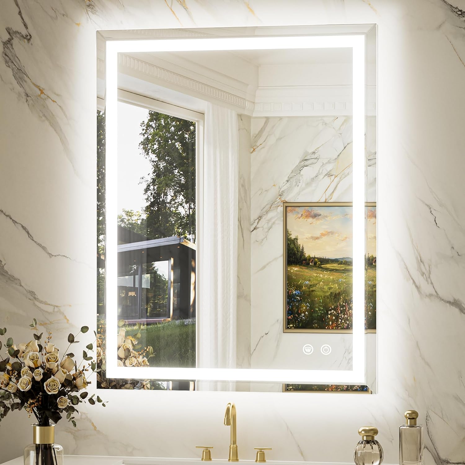 AUCT 14369mm - $120 Keonjinn Beveled Lighted Mirrors for Bathroom Wall 28"