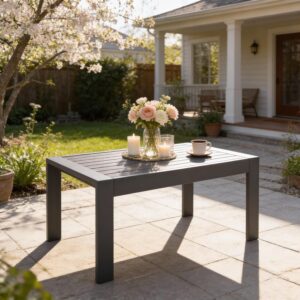 AUCT 14242 - $146 All-Weather Aluminum Outdoor Coffee Table, Modern Coffe