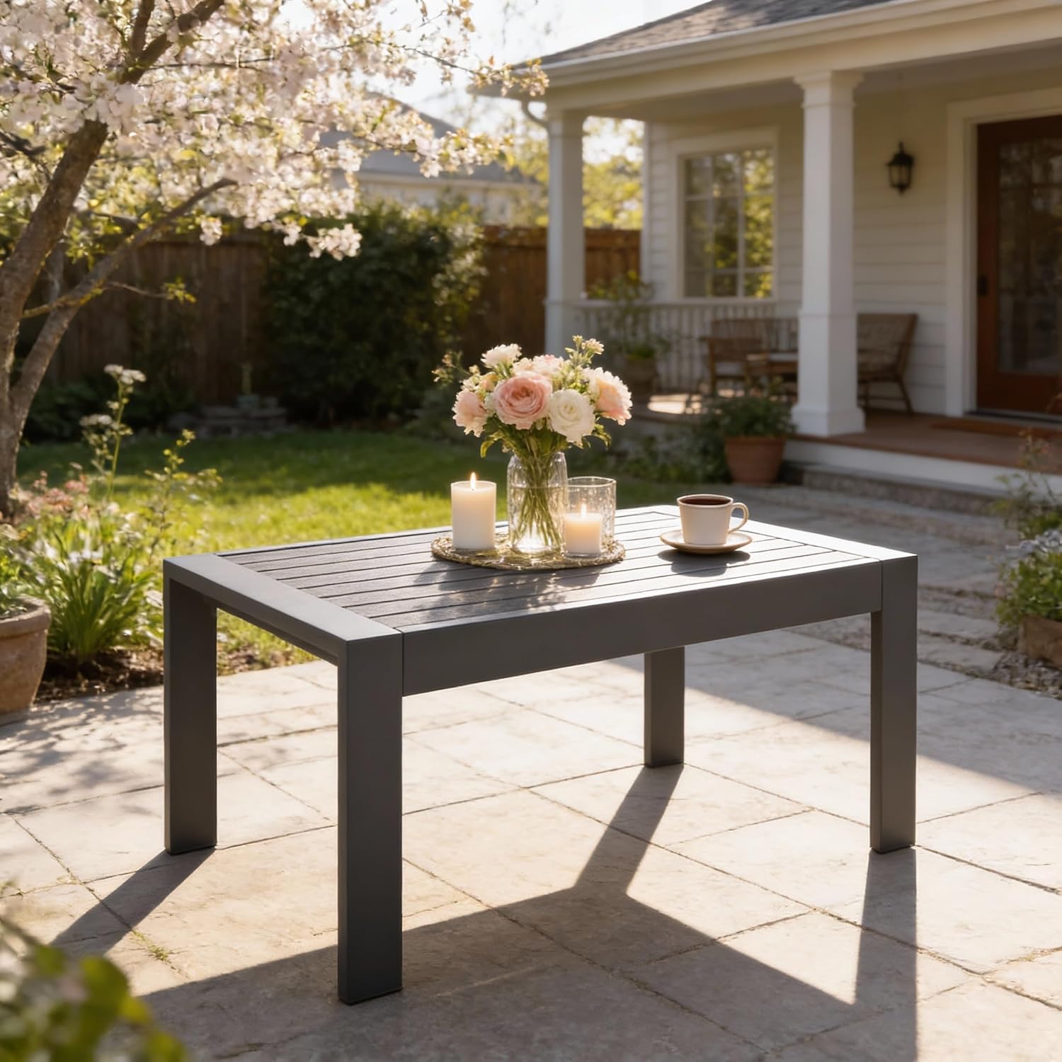 AUCT 14242 - $146 All-Weather Aluminum Outdoor Coffee Table, Modern Coffe