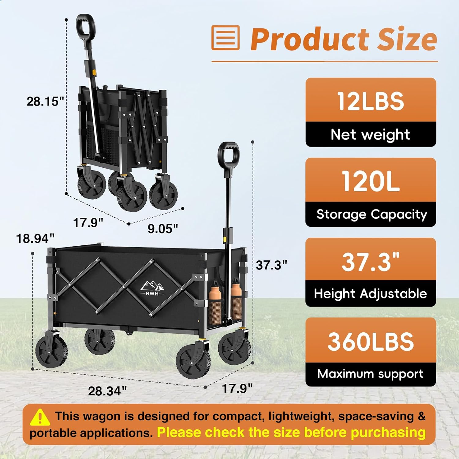 AUCT 13410 - NWH Collapsible Wagon Cart with Wheels Foldable, 360LBS Larg - Image 2