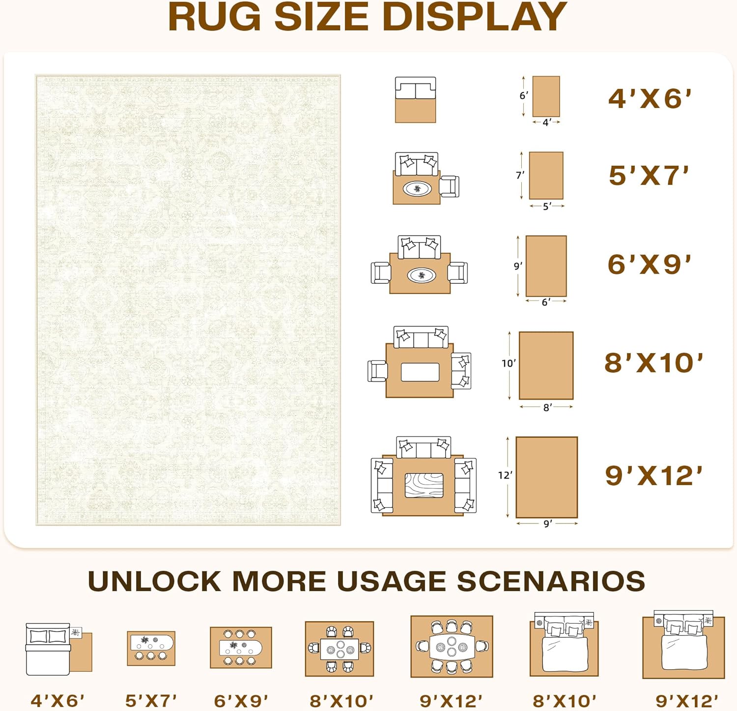 AUCT 14350 - $57 LIVELYGLOW 8x10 Washable Area Rug for Living Room Bedroo - Image 3
