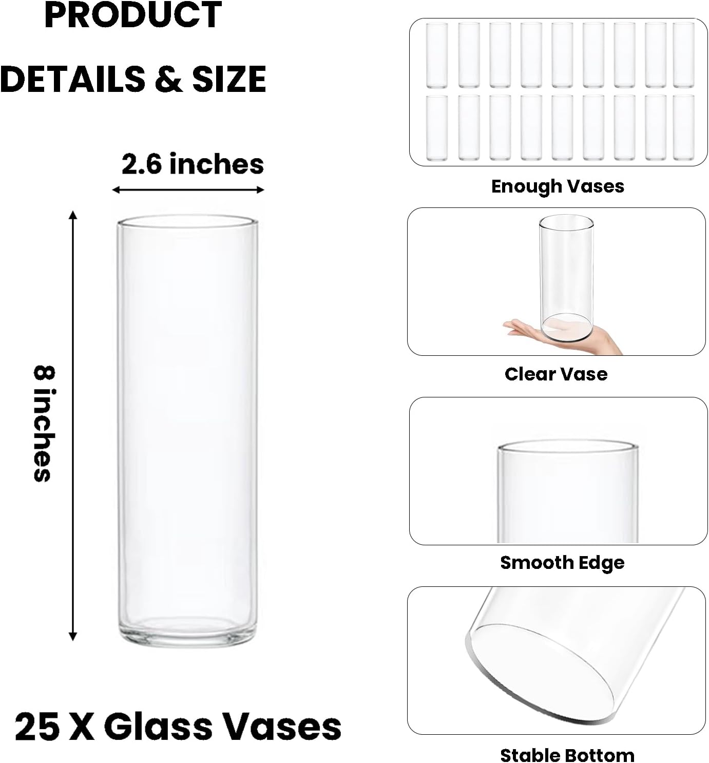 AUCT 13425 - 25 Pack Glass Vases for Centerpieces, 8 Inch Tall Small Clea - Image 2