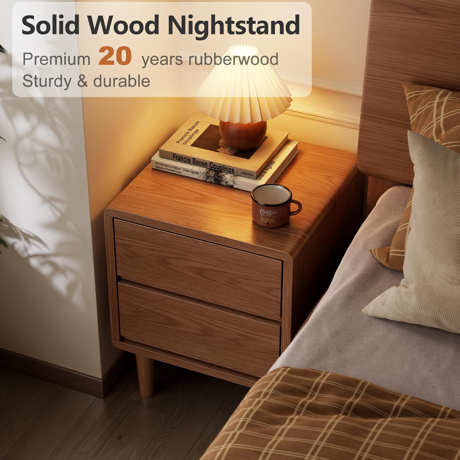 AUCT 14201 - $100 Solid Wood Nightstand, Walnut Nightstand with Drawers M - Image 3