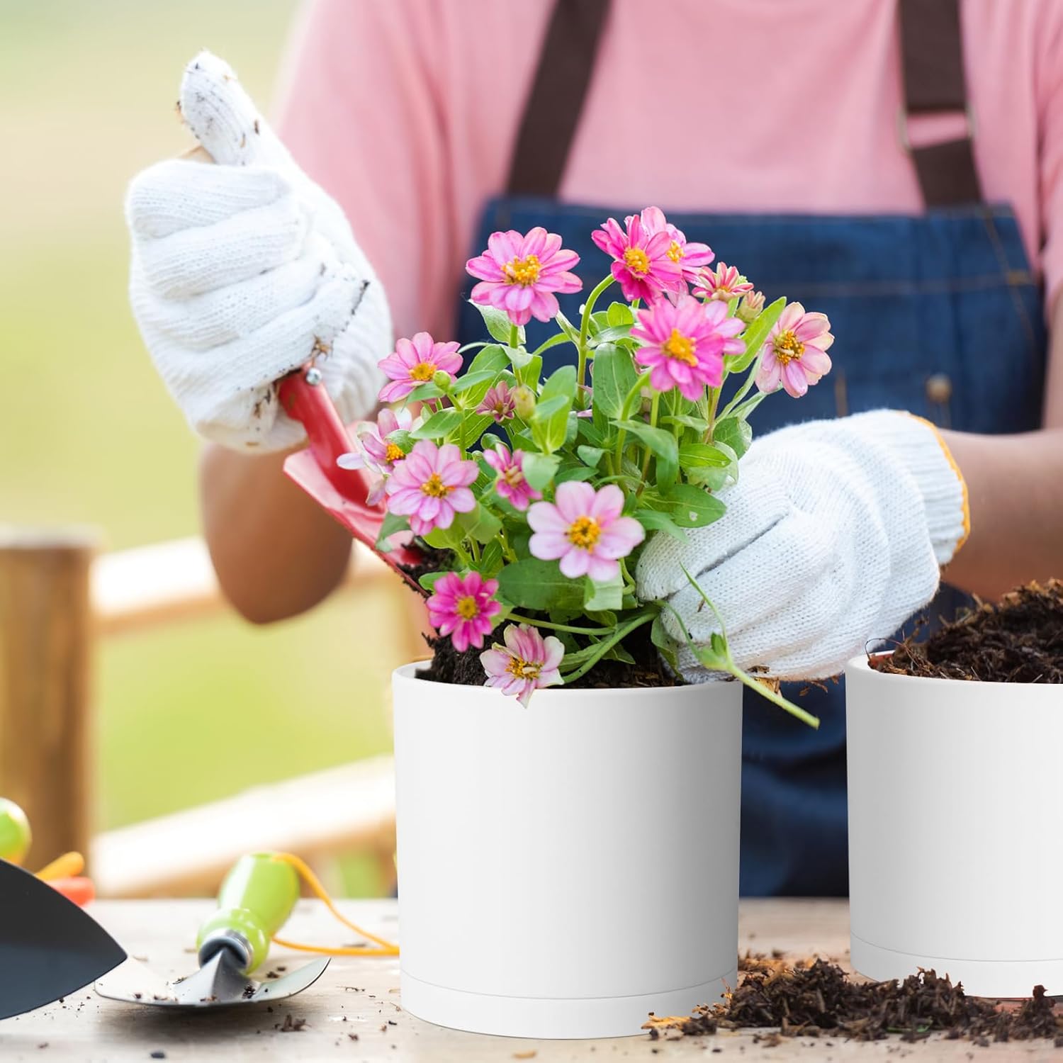 AUCT 13237 - $70 Meowell 12/10/8 inch Large Plant Pots, 3 Pack Deep Cylin - Image 3