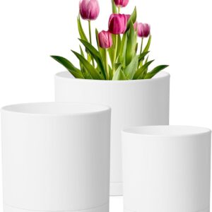 AUCT 13237 - $70 Meowell 12/10/8 inch Large Plant Pots, 3 Pack Deep Cylin