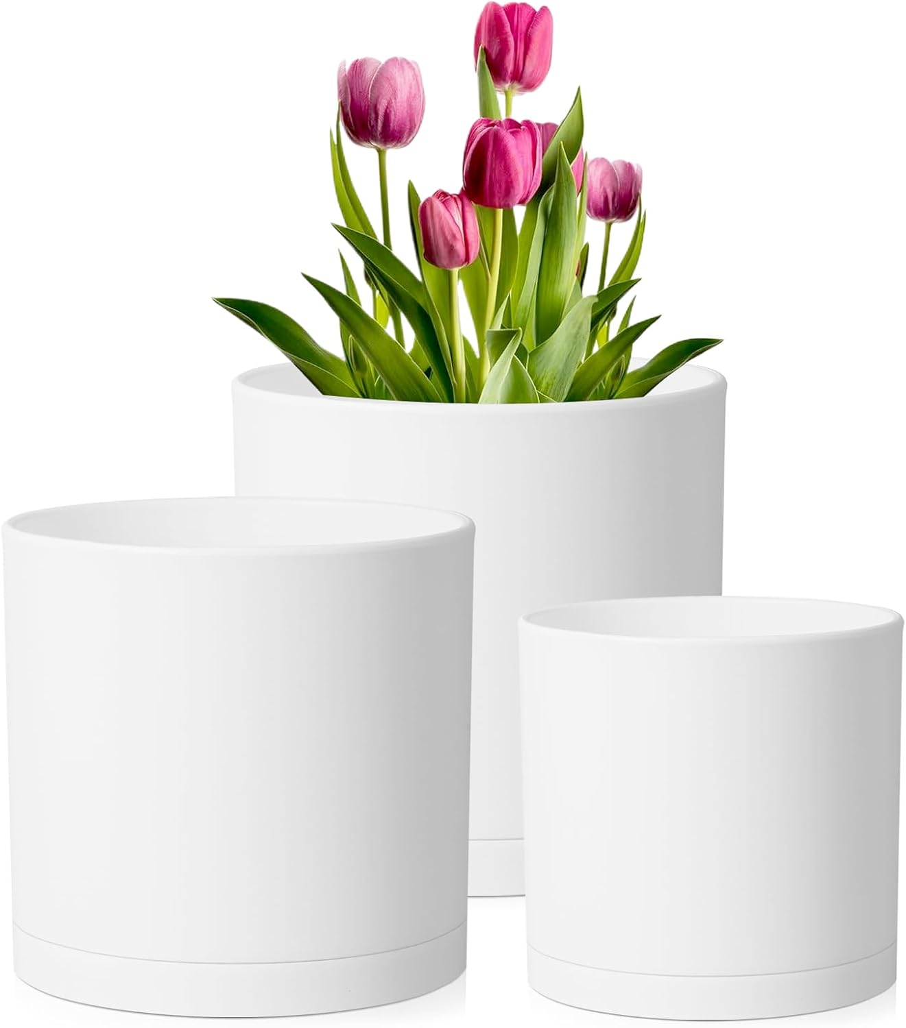AUCT 13237 - $70 Meowell 12/10/8 inch Large Plant Pots, 3 Pack Deep Cylin