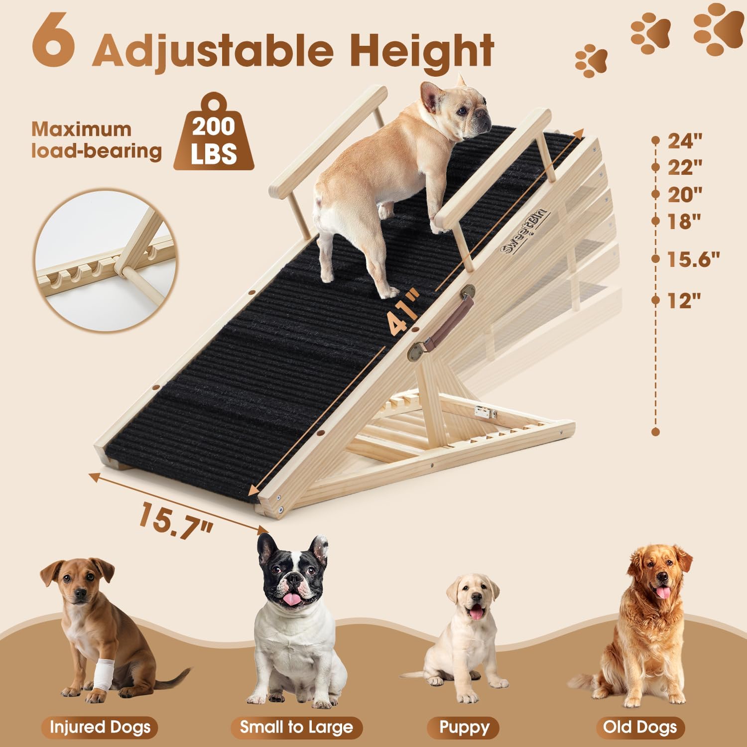AUCT 13914 - $90 Dog Ramp for Bed - Foldable Small to Large Dog Ramp for - Image 3