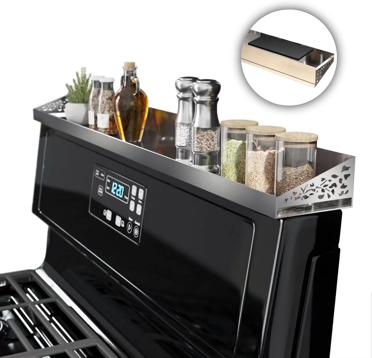 AUCT 12811 - STUTOV 30" Magnetic Stove Top Shelf Stainless Steel Spice