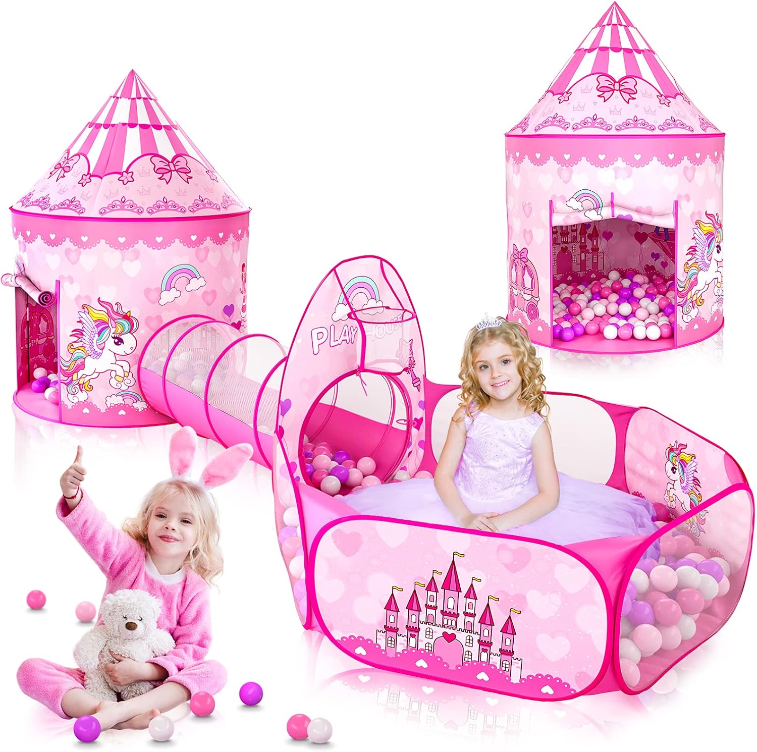 AUCT 13419 - GeerWest 3PC Princess Tent for Girls with Kids Ball Pit and