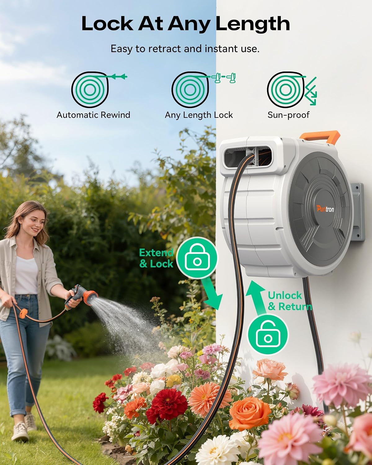 AUCT 14318 - $69 Retractable Garden Hose Reel 85 ft x 1/2 inch, Heavy Dut - Image 3