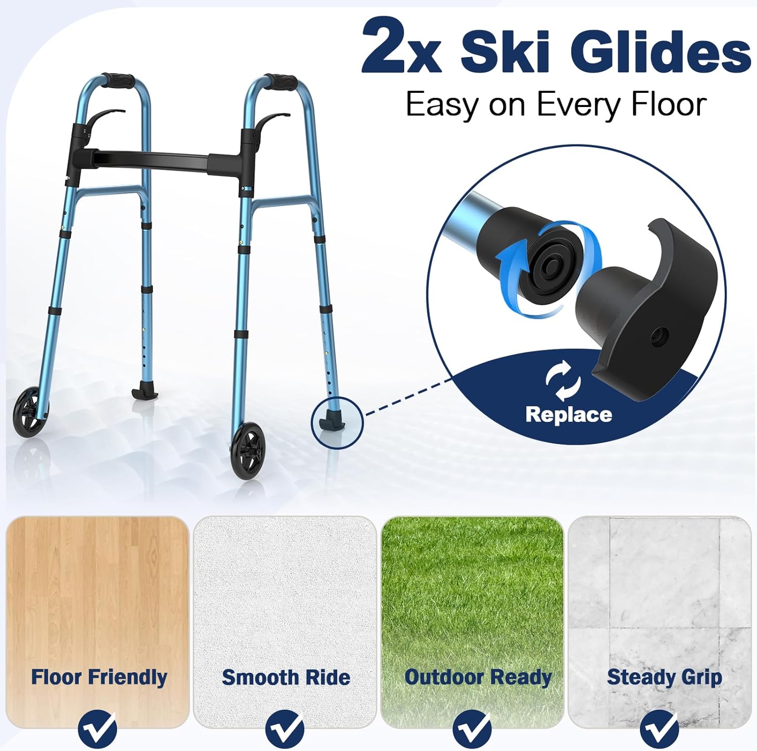 AUCT 13418 - $53 Walkers for Seniors, Folding Walker with Wheels and 2 Sk - Image 4