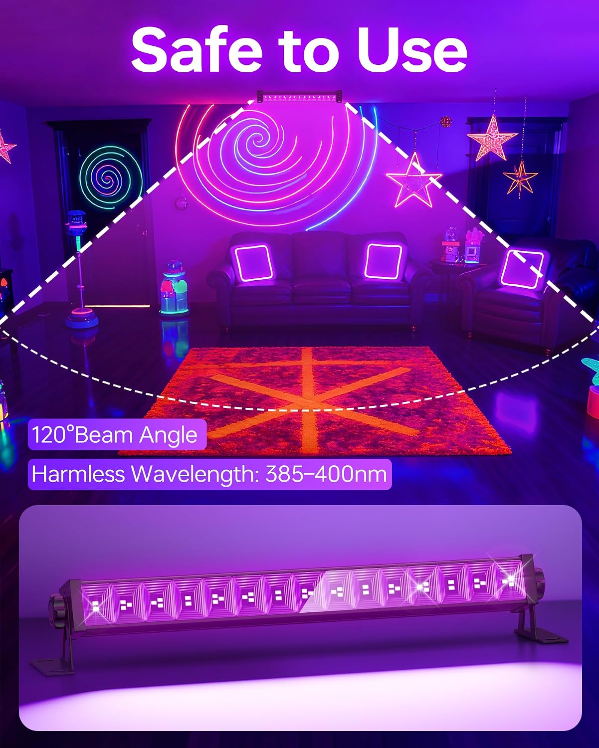AUCT 13531 - 4 Pack LED 42W Black Lights, Blacklight Bars with Plug+Switc - Image 4