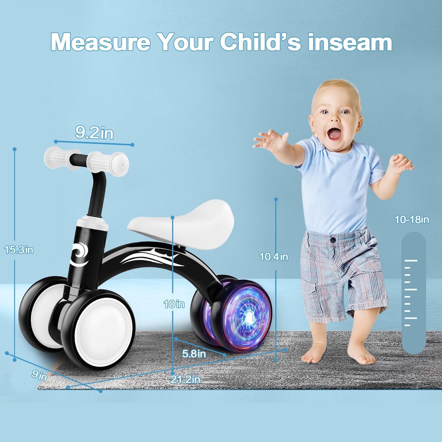 AUCT 13349 - Gamfeiny Colorful Lighting Baby Balance Bike Toys for 1 Year - Image 2